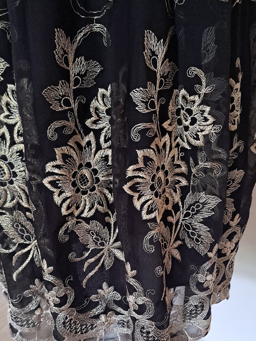 Black Midi Dress with Gold Floral Embroidery - Picture 2 of 10